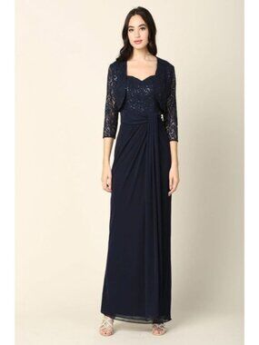 Clearance Navy 2XL Chiffon 2 Pc Bolero Mother of the Bride Sweetheart Dress 3406